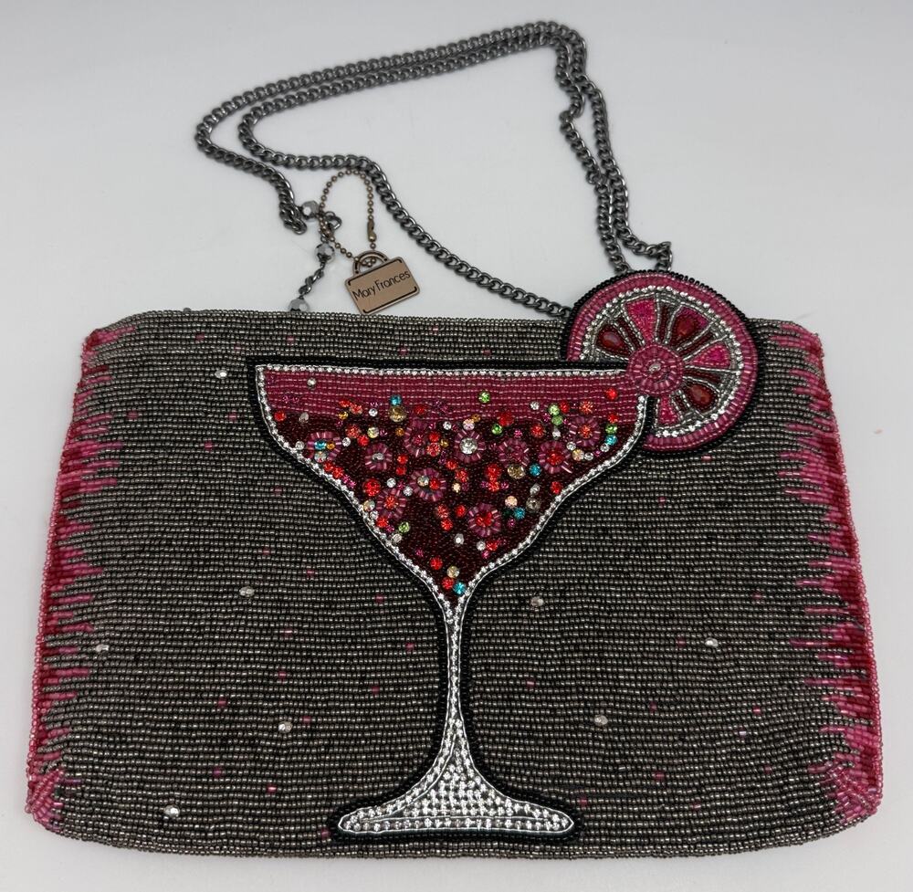 Mary Frances Pink Martini Beaded Crossbody Clutch Handbag - Missing Beads NWD